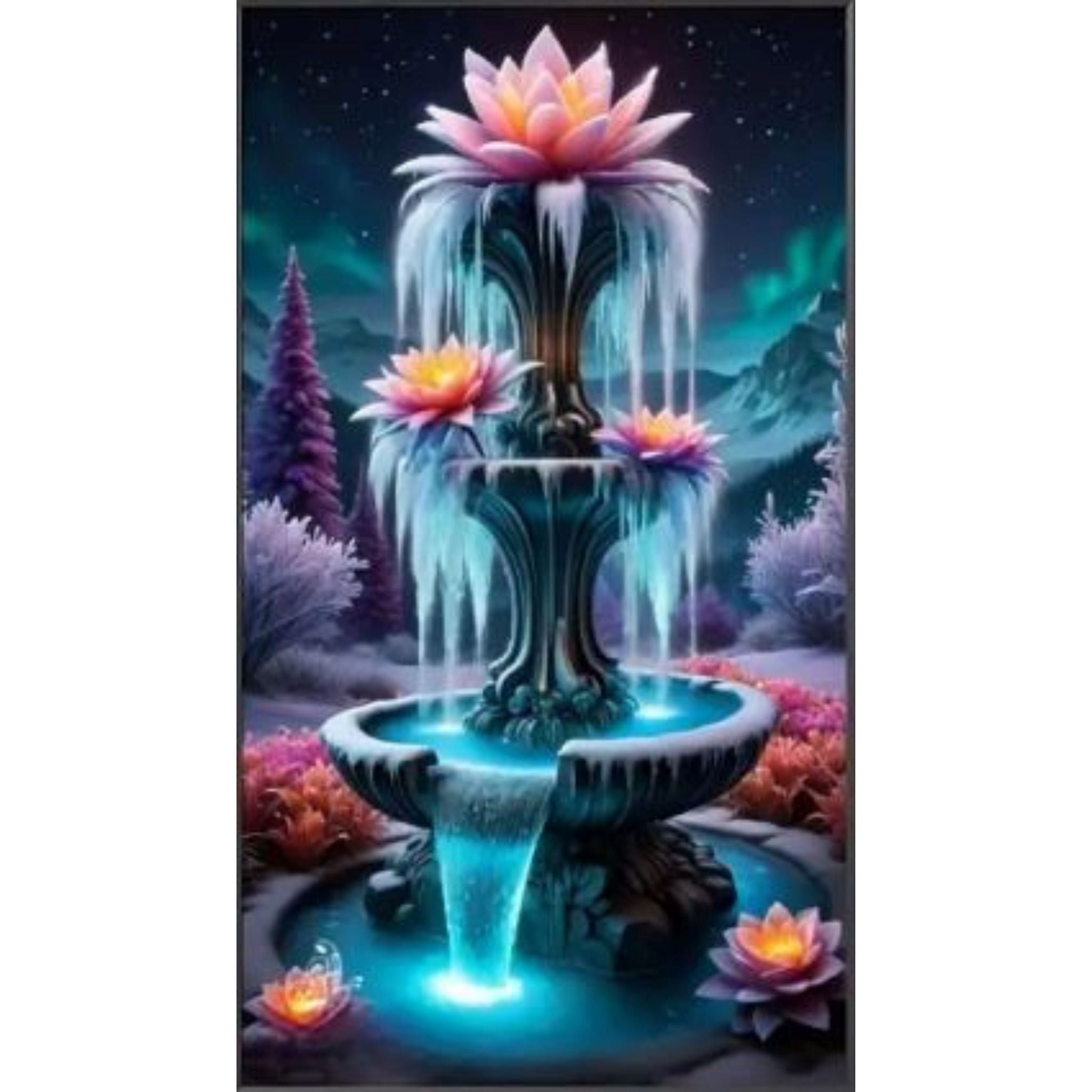 Diamond Painting Fontaine Lumineuse Fleurs Lotus 30x50cm - Art & Trésorts