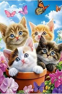 E12- Ensemble de 3 Peintures Diamant - Chatons Adorables 30x40 - Art & Trésorts