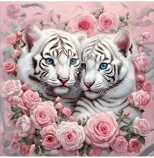 E20- Ensemble de 4 Peintures Diamant - Tigres Blancs 30x30 - Art & Trésorts