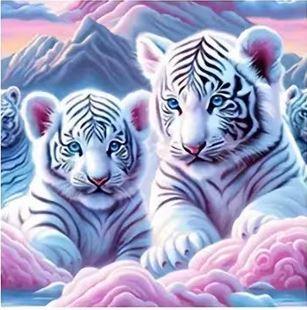 E20- Ensemble de 4 Peintures Diamant - Tigres Blancs 30x30 - Art & Trésorts