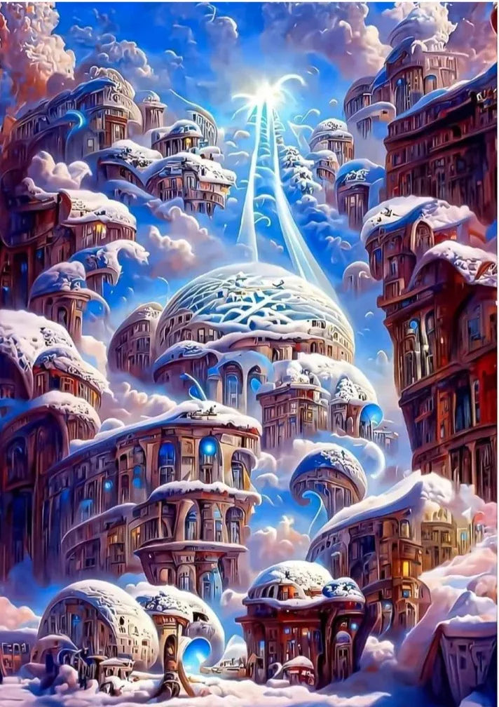 E33 - Peinture Diamant - Cité Céleste Enneigée 30x40 - Art & Trésorts