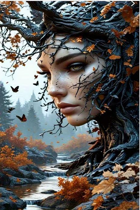 E38 - Peinture Diamant - Déesse de la Nature Automnale 40x70 - Art & Trésorts