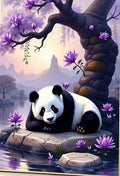 E47 - Peinture Diamant - Panda Zen et Lotus Violets 30x40 - Art & Trésorts