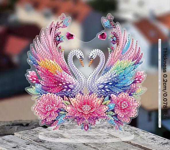 E52 - Peinture Diamant 2D Plat - Cygnes Arc-en-Ciel 19,6x20cm - Art & Trésorts