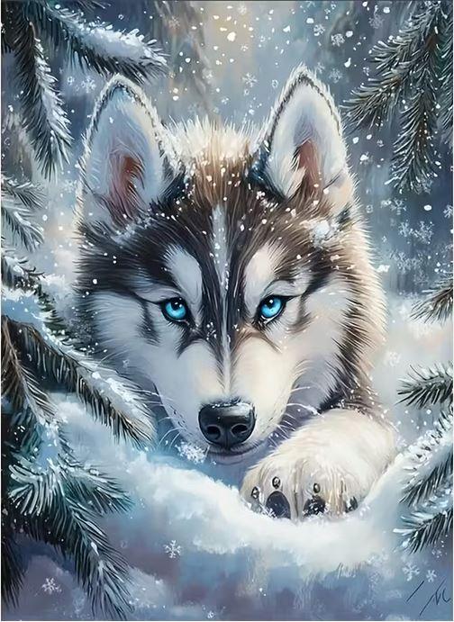 E5 - Loup aux Yeux de Glace 30x40 - Art & Trésorts