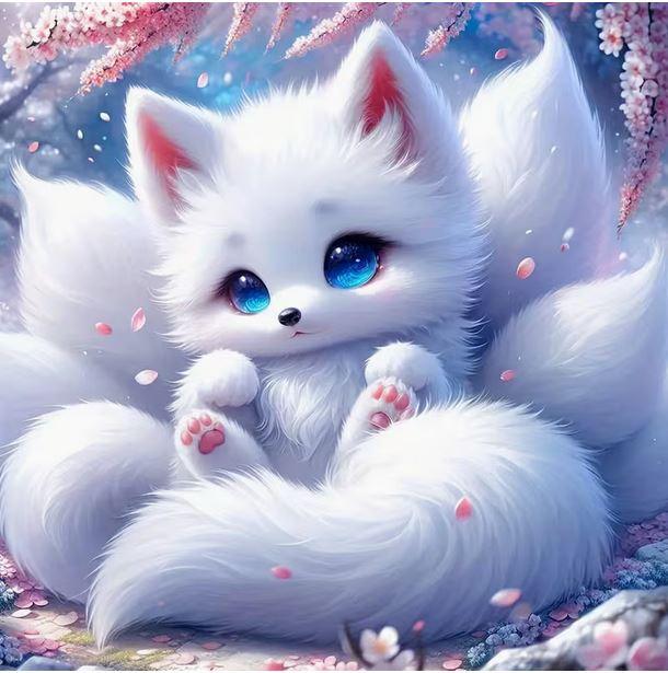 E64 - Peinture Diamant - Renard Blanc Enchanteur 30x30 - Art & Trésorts