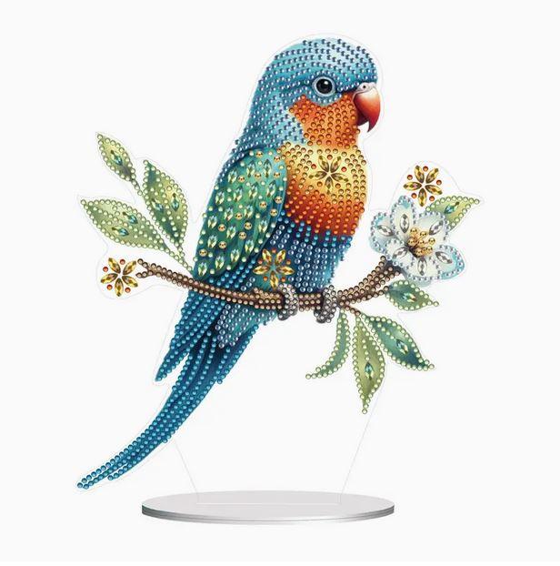 E66 - Peinture Diamant 2D Plat - Perroquet Bleu sur Pied - Art & Trésorts