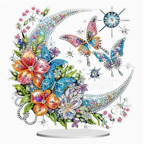 E67 - Peinture Diamant 2D Plat - Lune Florale et Papillons 19,8x19,8 - Art & Trésorts