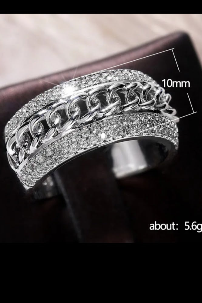 Largeur de la bague 10 mm Bague Argent Trois Rangs Tressés Cristaux - Art & Trésorts