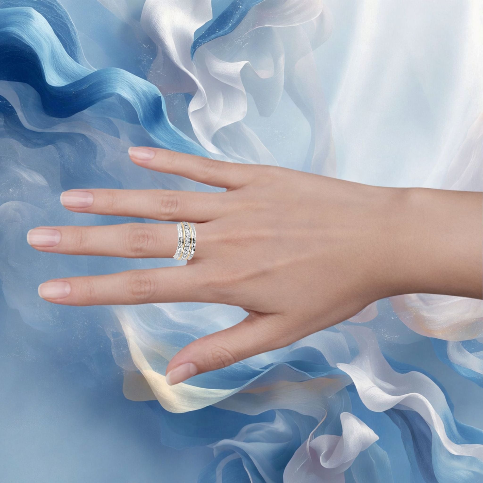  Diane de Tocara est un anneau large et luxueux - Argent Sterling DiAmi Or 14K T.10