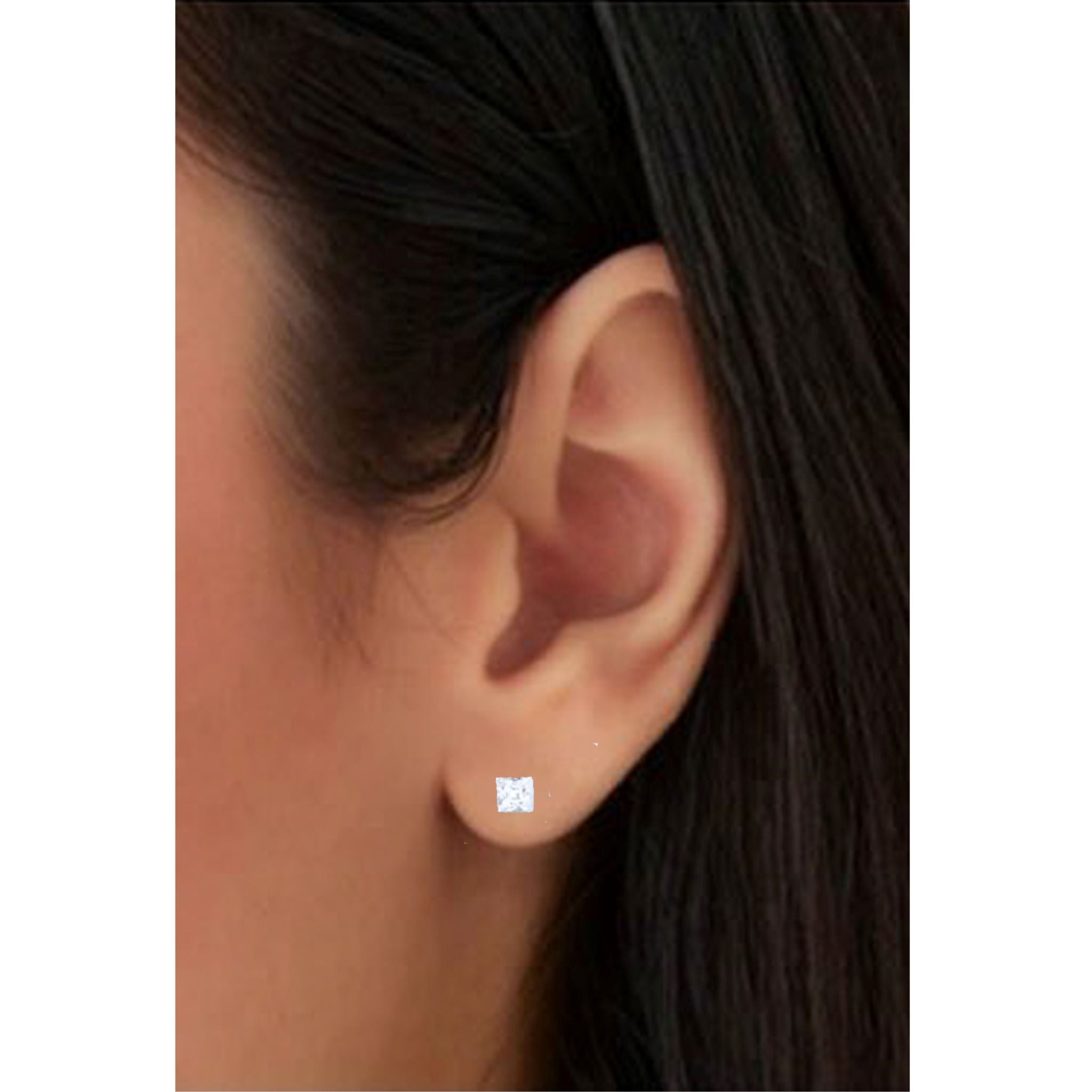 Boucles d'oreilles à tiges Diana, pierres DiAmi carrées 7mm, 4 CTWE, argent sterling.