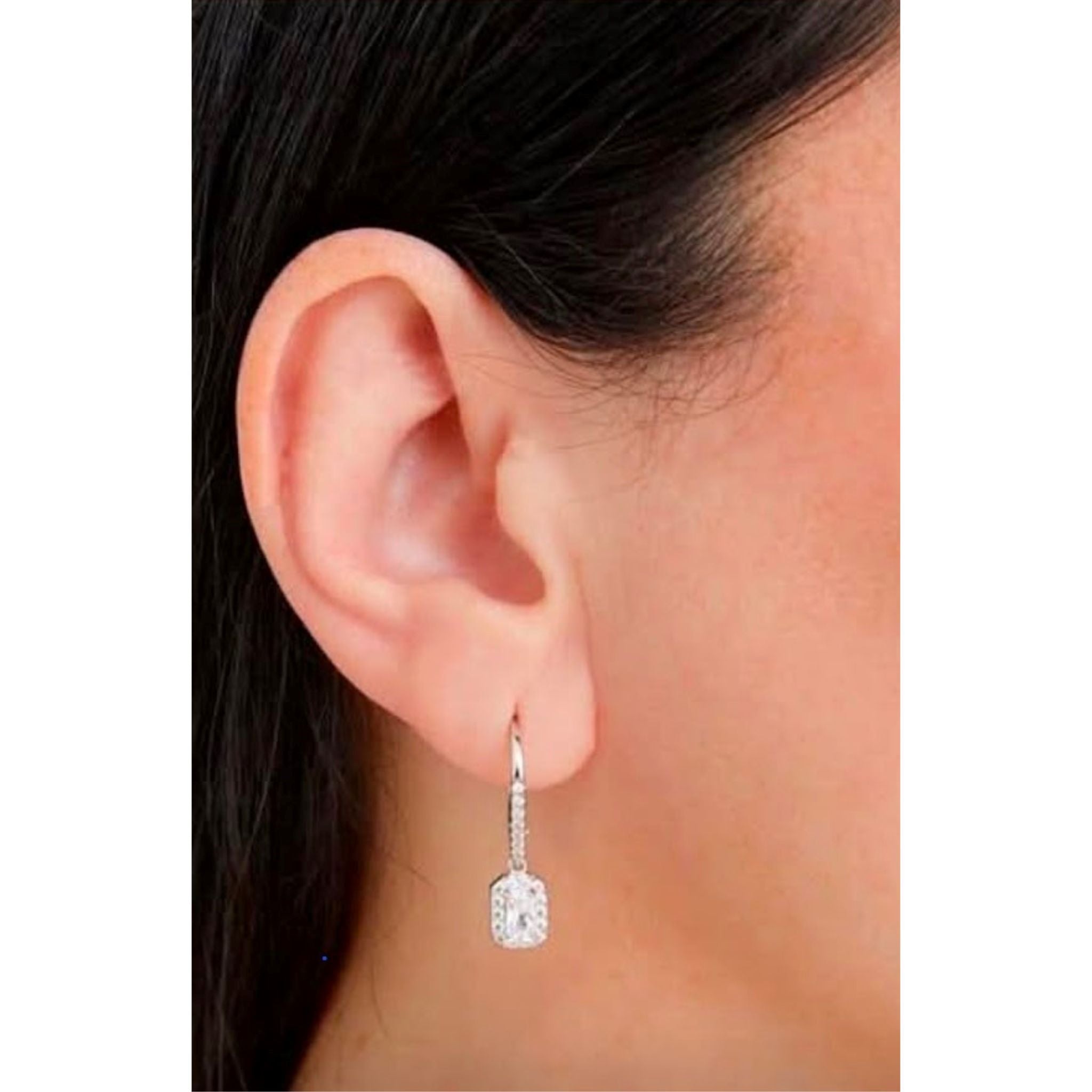 Boucles d'oreilles à levier Elise Tocara, pierres DiAmi scintillantes halo, argent sterling. Élégantes et luxueuses.