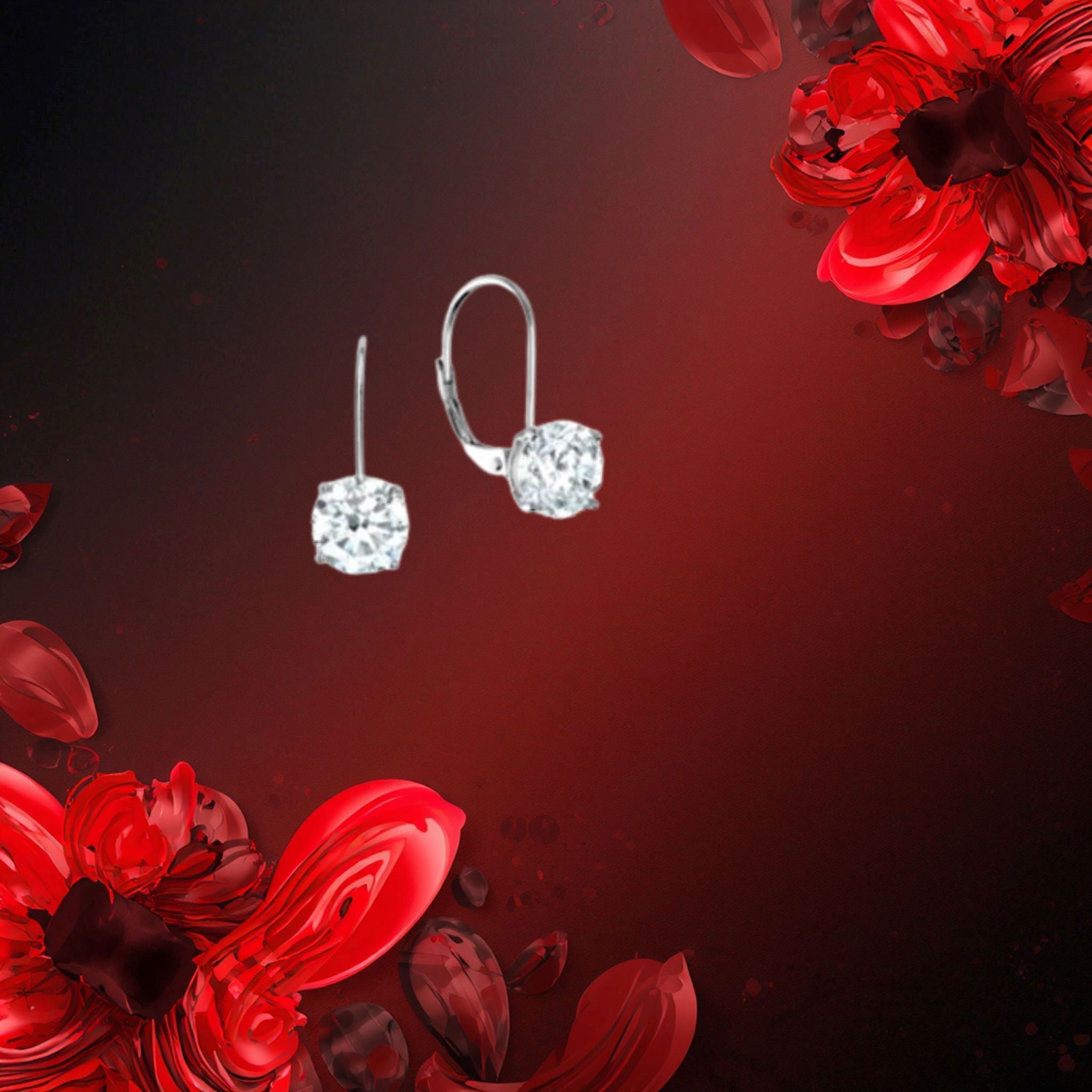 Boucles d'oreilles à levier Tocara, pierre DiAmi ronde scintillante, argent sterling