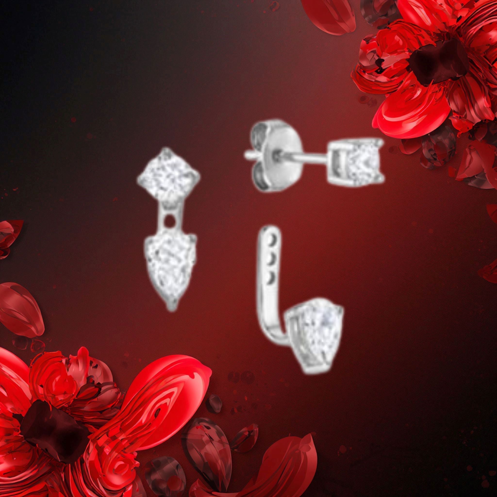 Boucles d'oreilles à tiges Monica 2 en 1 Tocara, pierres DiAmi scintillantes, argent sterling. Élégantes et polyvalentes. 