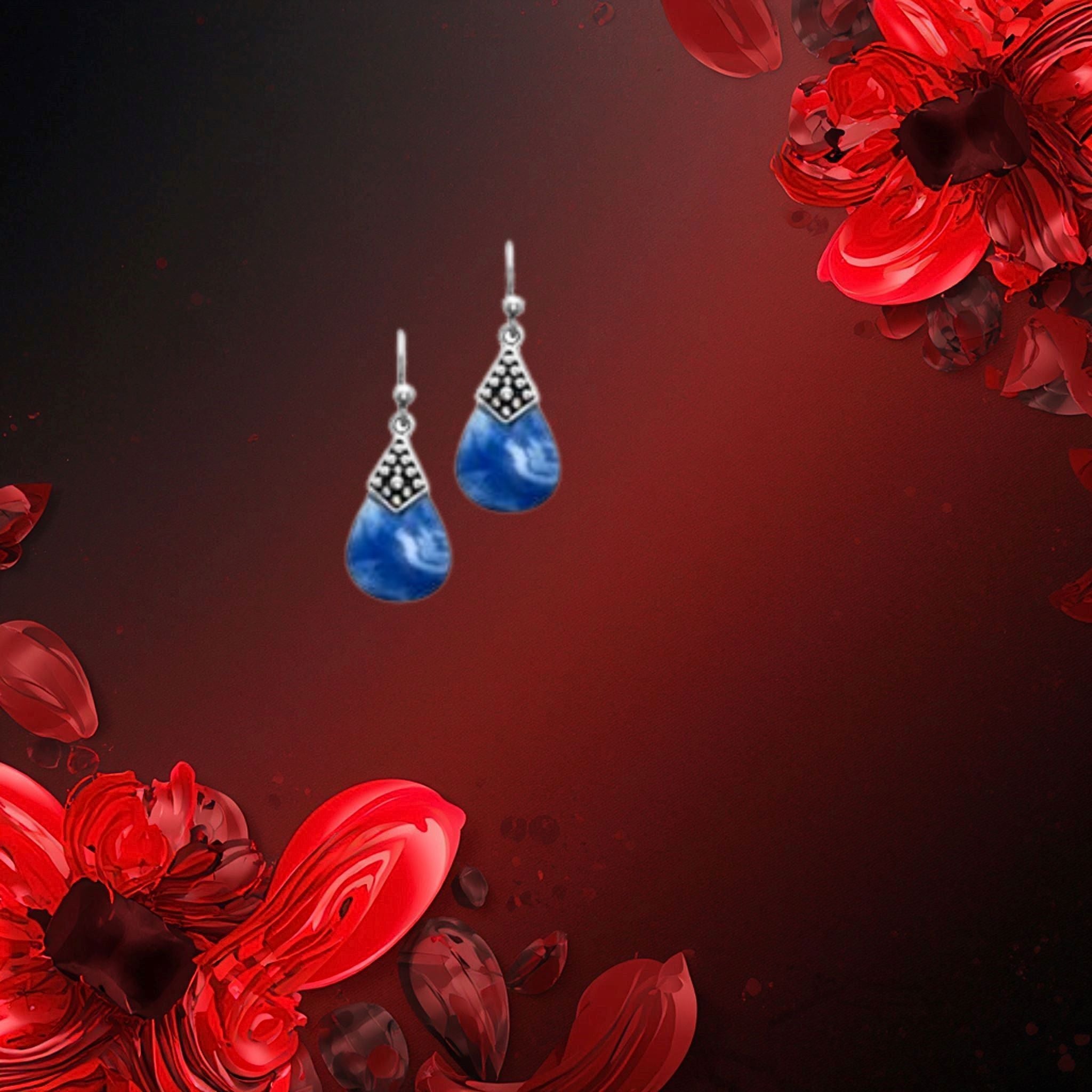 Boucles d'oreilles à crochets Shelsey Tocara, pierre sodalite bleue et acier inoxydable. Naturelles et élégantes.