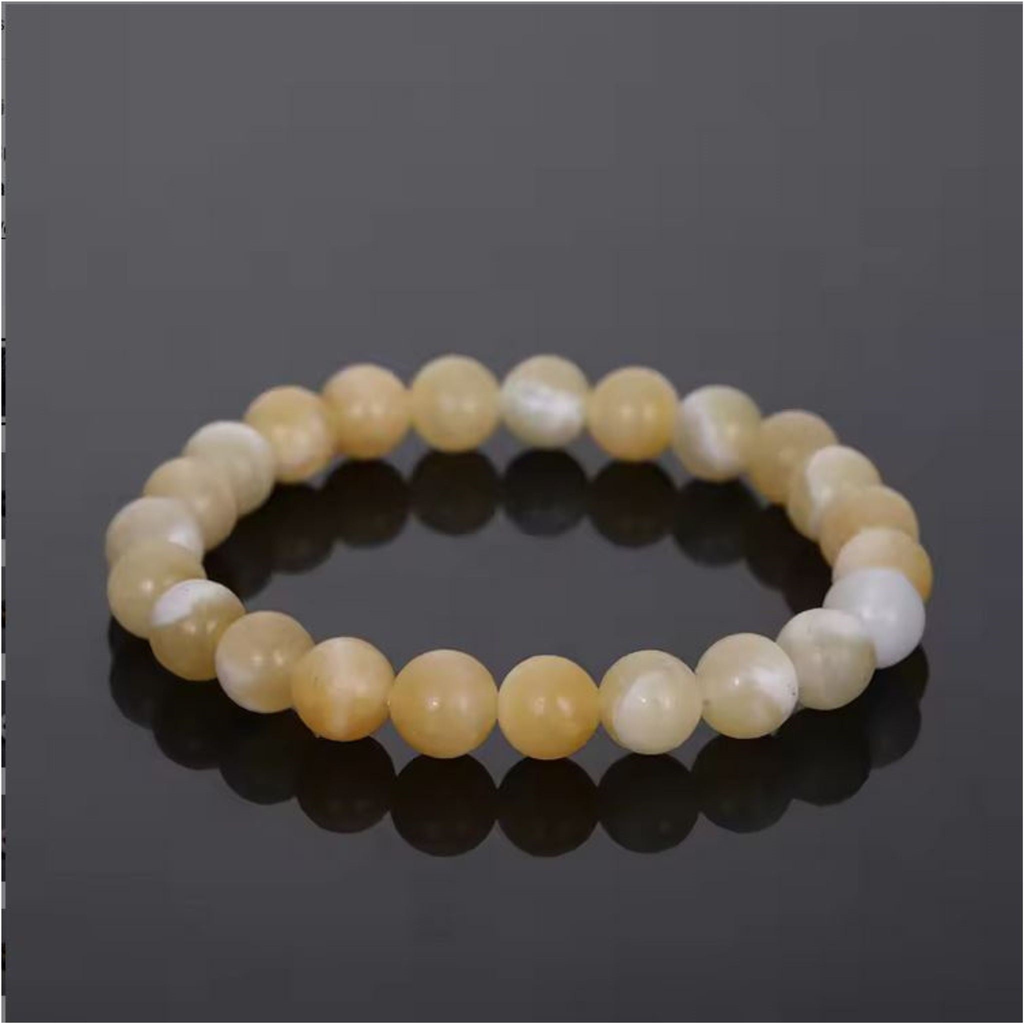 Bracelet perles synthétiques jade jaune nacré, agate noire et améthyste