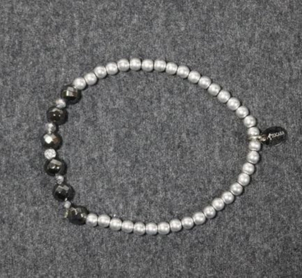 Bracelet Tocara - Acier Inox. Perles Argent & Hématite 7 po - Art & Trésorts