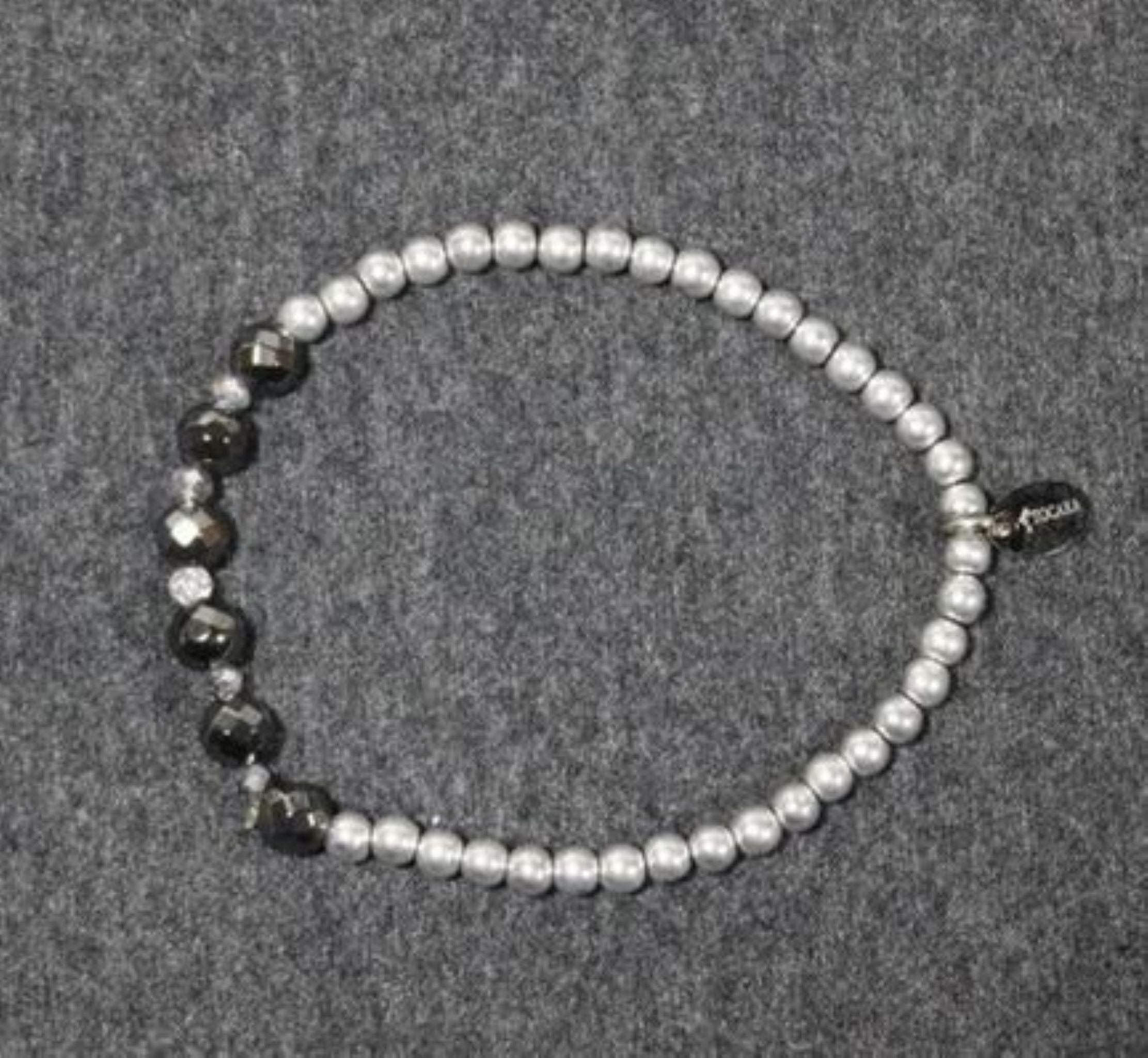 Bracelet Tocara - Acier Inox. Perles Argent & Hématite 7 po - Art & Trésorts