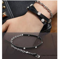 Bracelet Tocara Monique - Cuir Noir DiAmi & Chaîne Acier Ajust. - Art & Trésorts