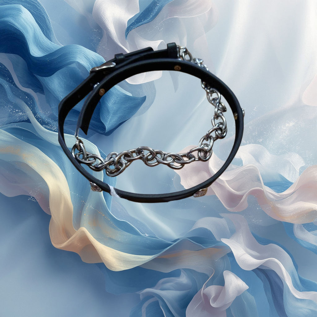 Bracelet Tocara Monique - Cuir Noir DiAmi & Chaîne Acier Ajust. - Art & Trésorts