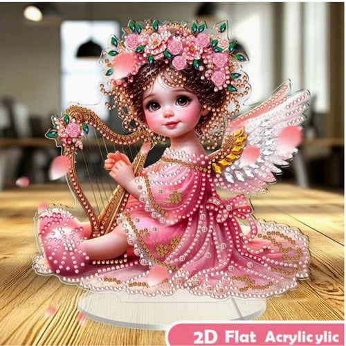 Diamond Painting 2D Ange Harpe Rose 19x20 - Art & Trésorts