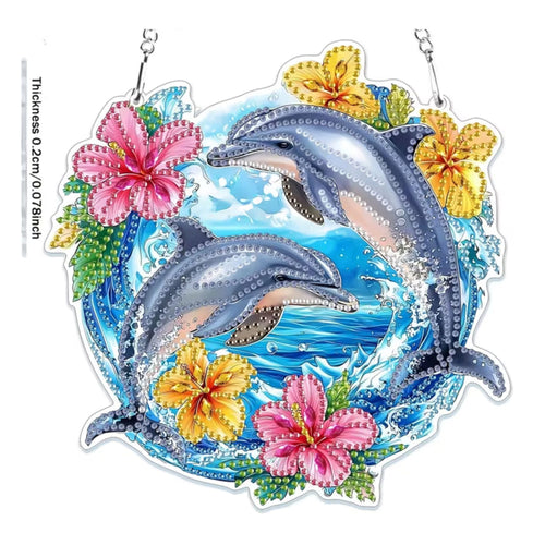 Diamond Painting 2D Dauphins Hibiscus 16x16 - Art & Trésorts