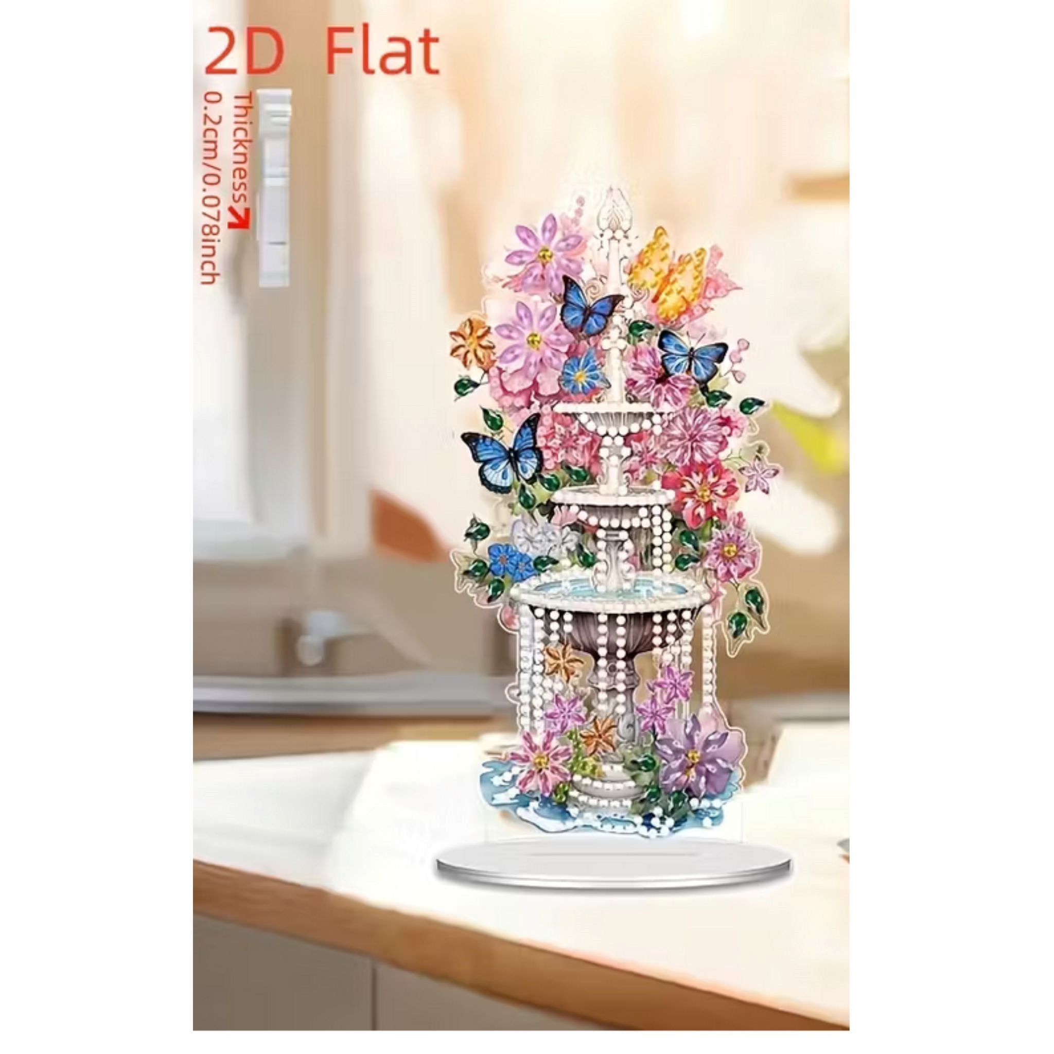 Kit complet diamond painting fontaine fleurs papillons 10x19cm.