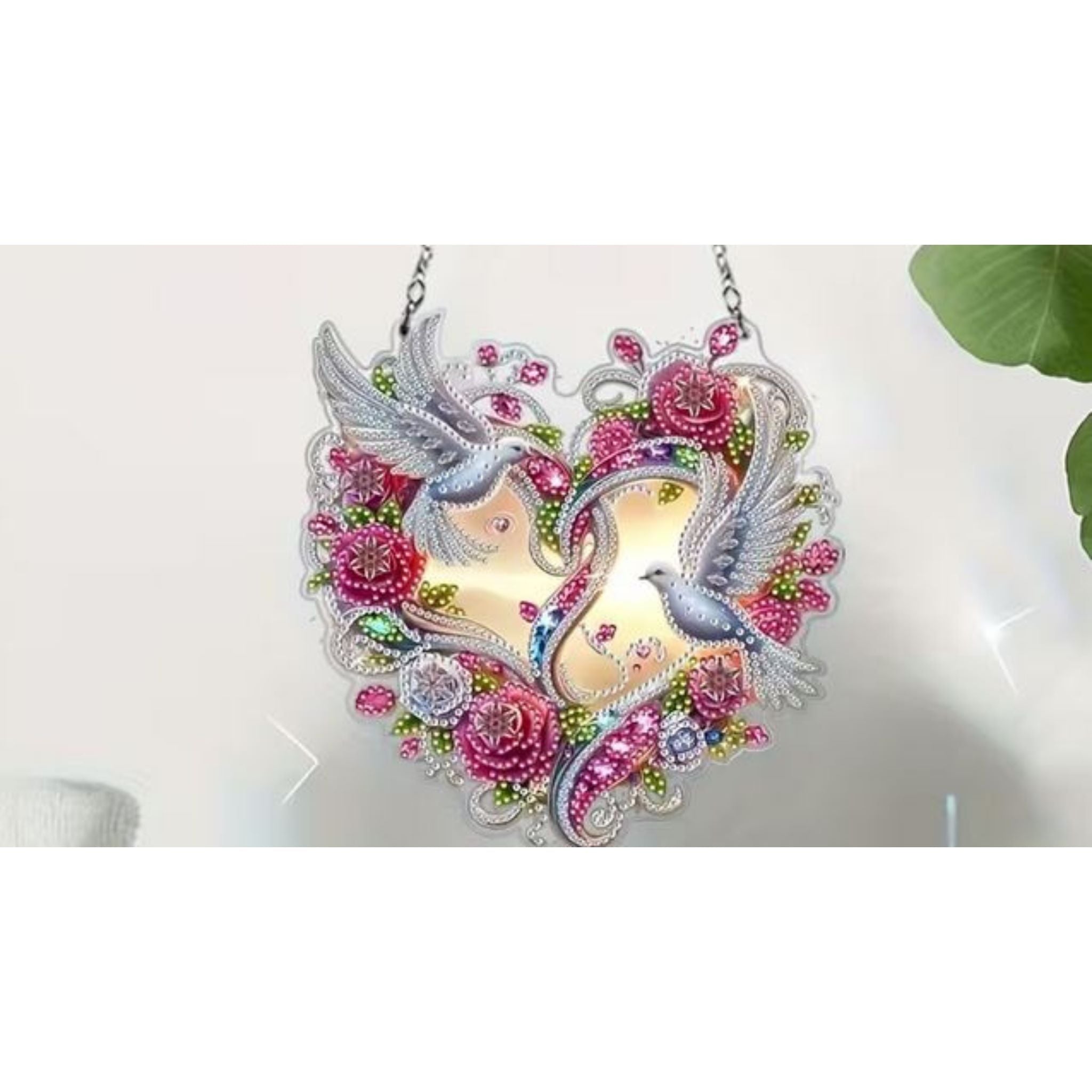 Kit complet diamond painting 2D pigeons 19x20cm. Diamants irréguliers