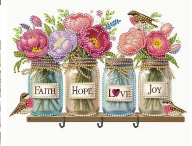 Kit diamond painting 2D.Support acrylique pots fleurs porte-clés mural 24 par 15