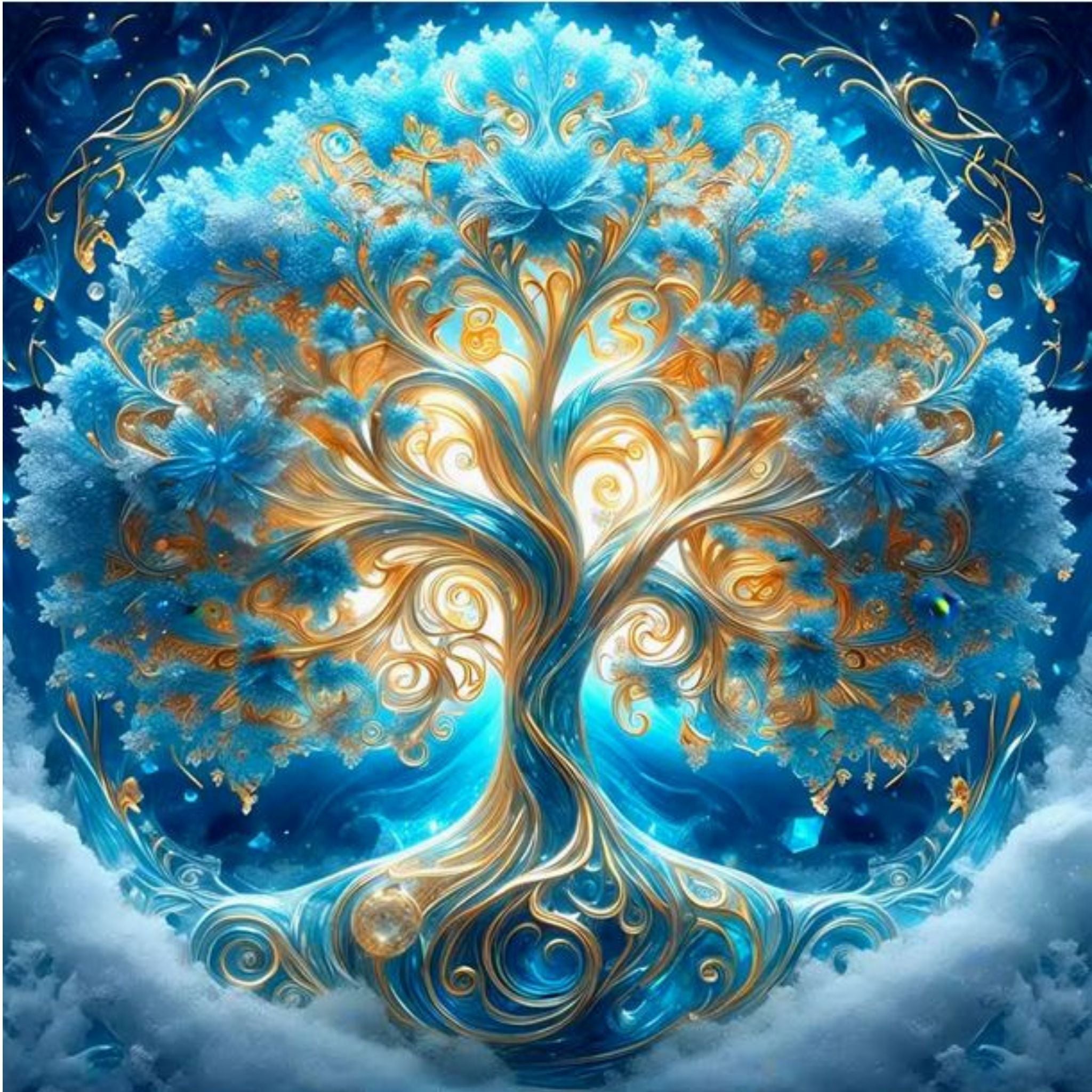 Kit diamond painting arbre de vie cosmique 40 par 40cm. Diamants ronds