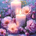 Kit Diamond Painting bougies et fleurs romantiques 40 par 40cm. Diamants ronds