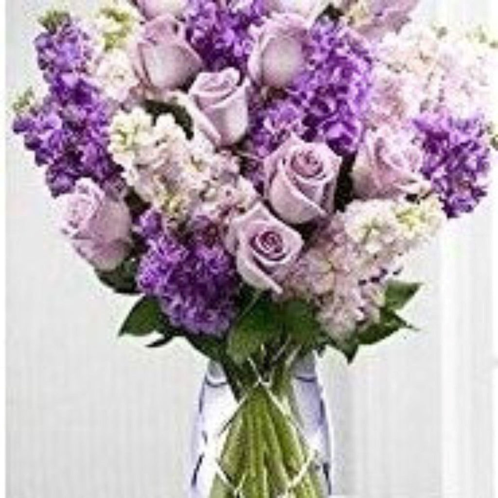 Kit diamond painting bouquet lilas roses violets 30 par40cm. Diamants ronds