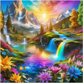 Kit diamond painting cascades et fleurs 30 par 30cm. Diamants ronds