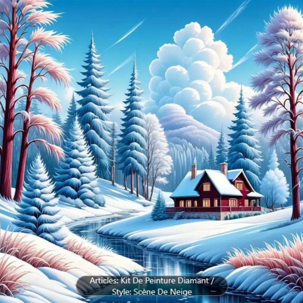 Kit complet diamond painting chalet hivernal enchanteur 40 par 40cm. Diamants ronds