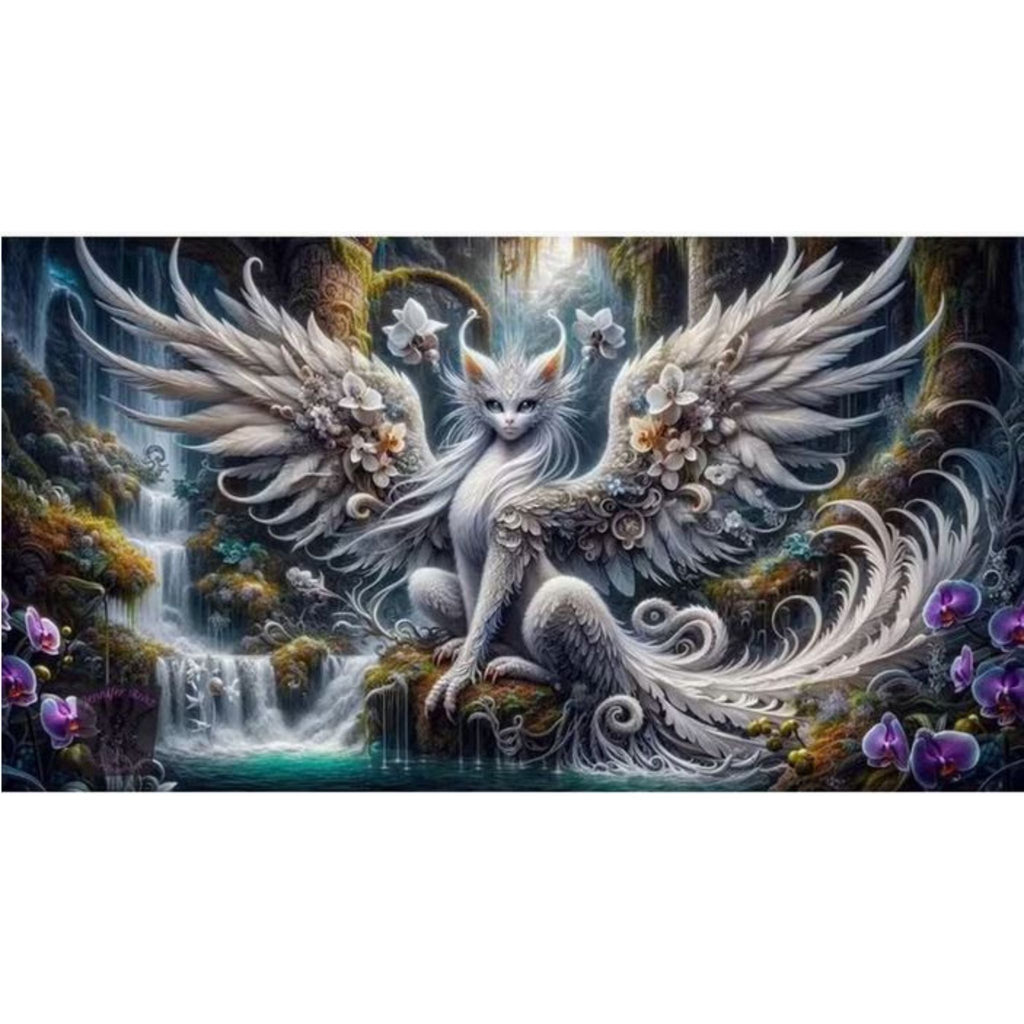 Diamond Painting Chat Ailé Mystique 30x60 | Diamants Ronds - Art & Trésorts