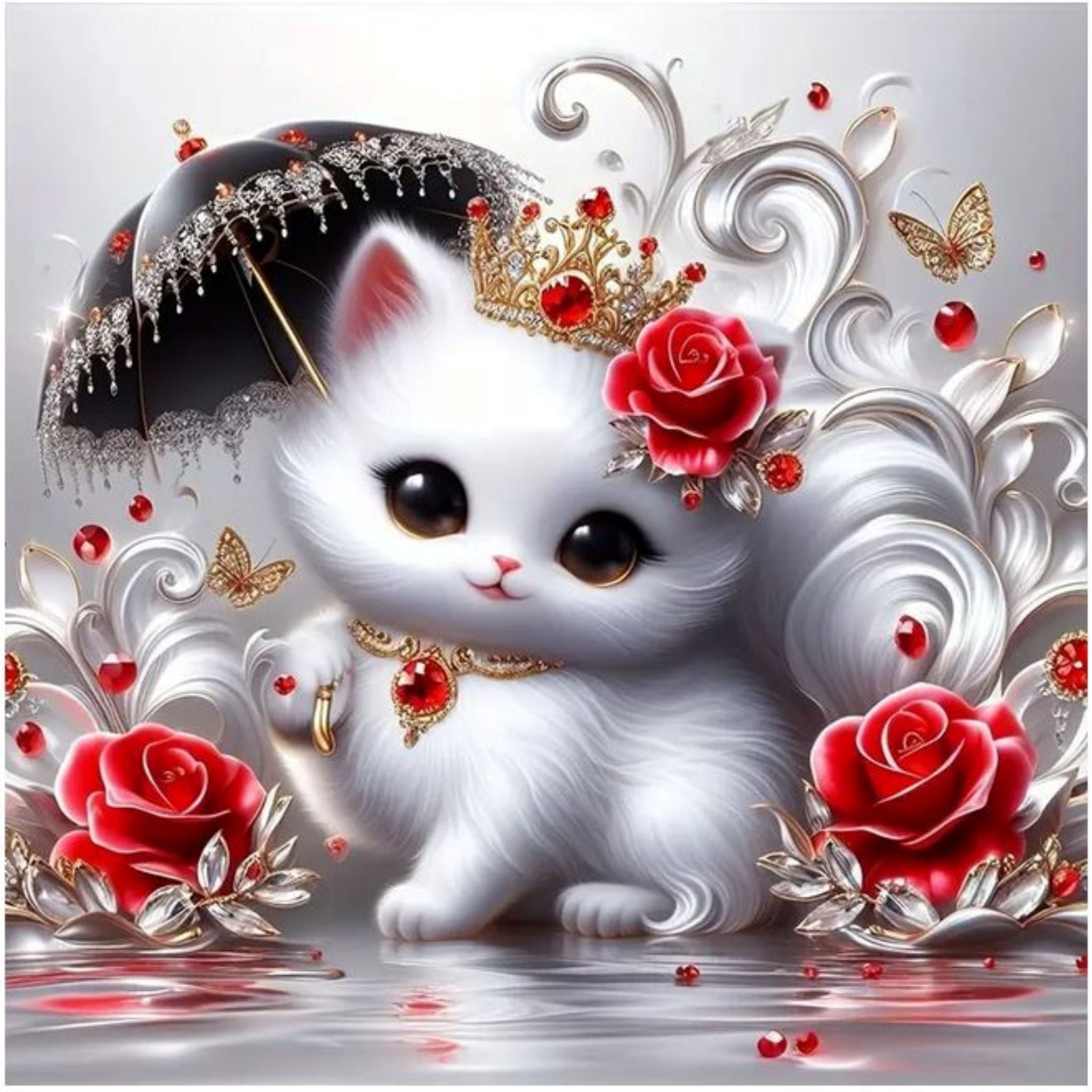 Kit Diamond Painting chaton royal couronne 20 par 20cm. Diamants ronds