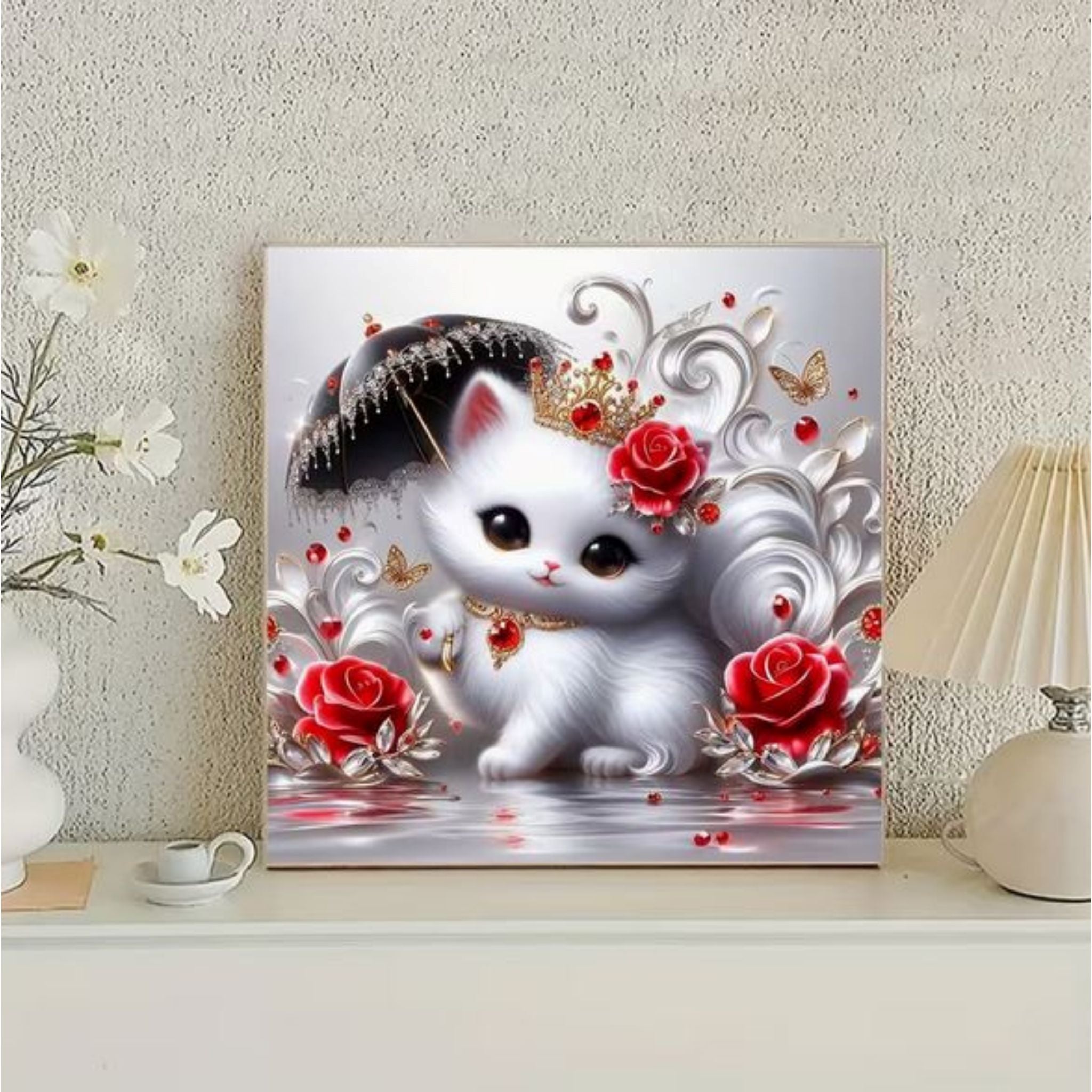 Chaton royal couronne Diamants ronds Une Fois Fini