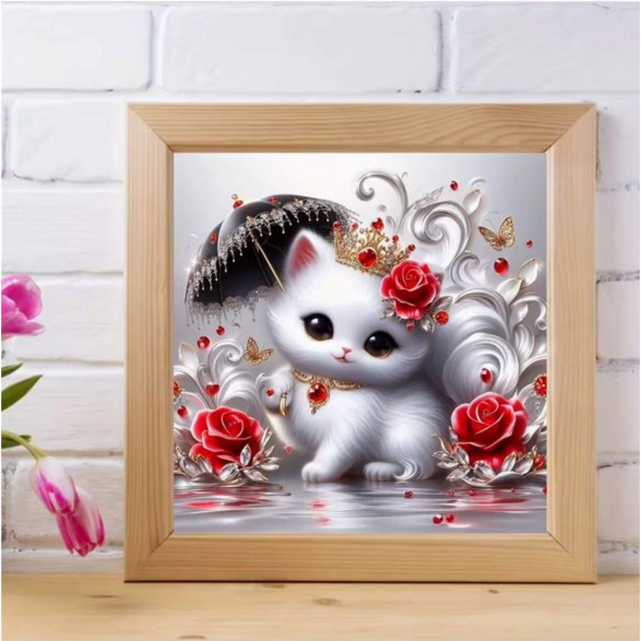 Chaton royal couronne 20 par 20cm. Diamants ronds Une Fois Fini