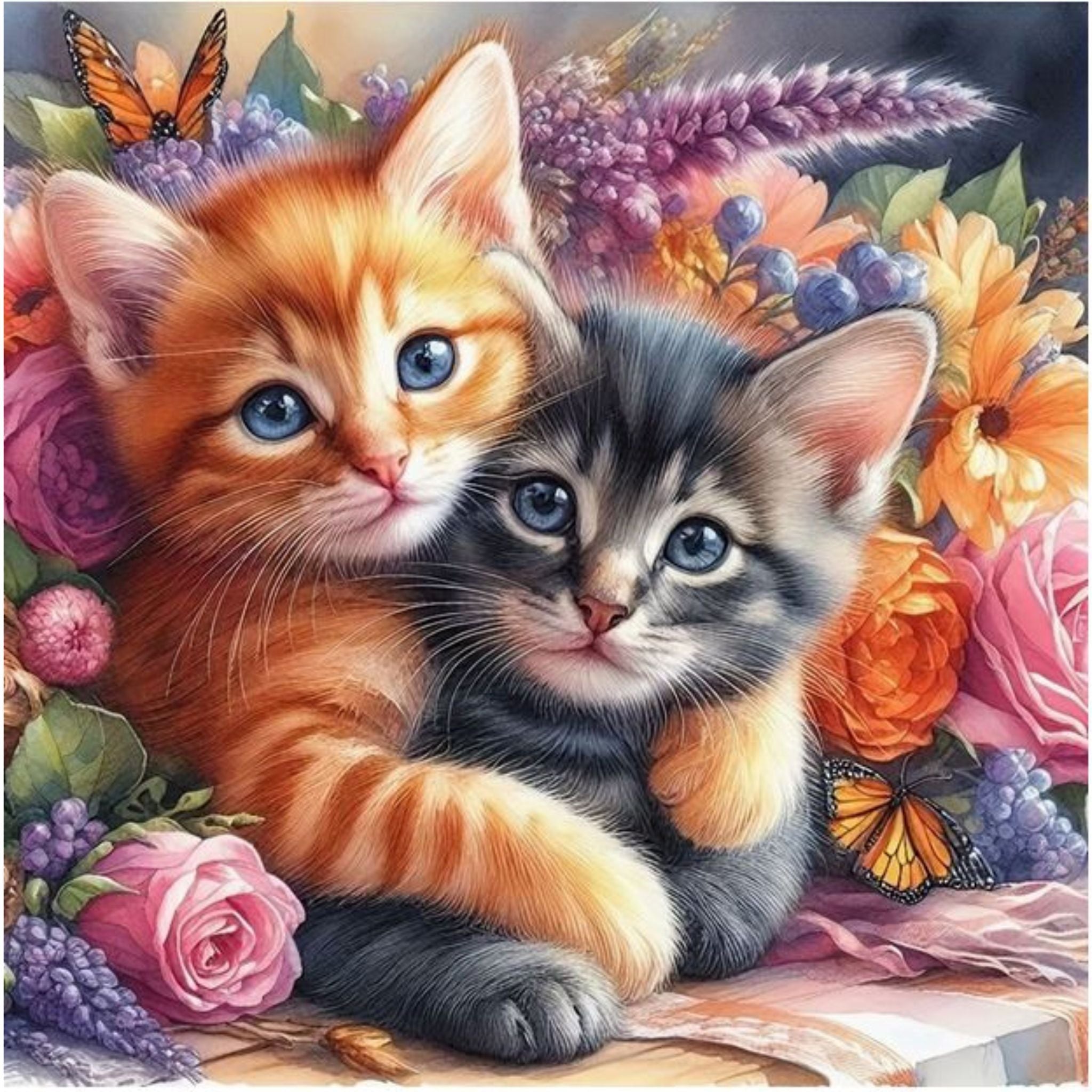 Kit complet diamond painting chatons jardin fleuri 30 par 30cm. Diamants ronds