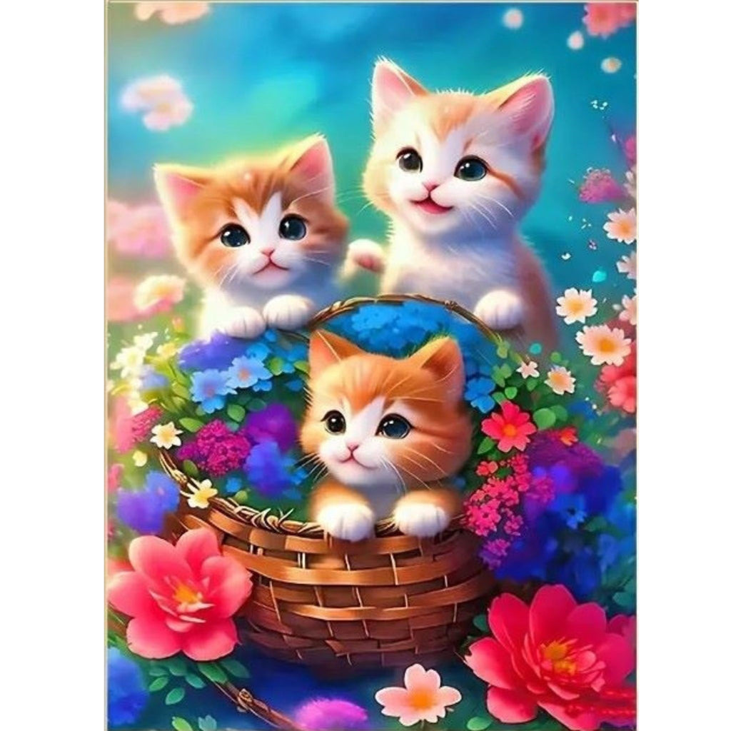 Kit complet diamond painting chatons panier fleuri 30 par 40cm. Diamants ronds