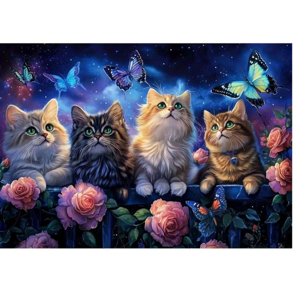 Kit diamond painting chatons et papillons magiques 30 par 40cm. Diamants ronds