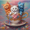 Kit diamond painting chatons dans tasse dorée 30 par 30cm. Diamants ronds