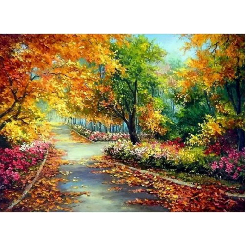 Kit diamond painting chemin automnal enchanteur 40 par 50cm. Diamants ronds
