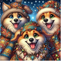 Kit diamond painting chiens de Noël joyeux 40 par 40cm. Diamants ronds