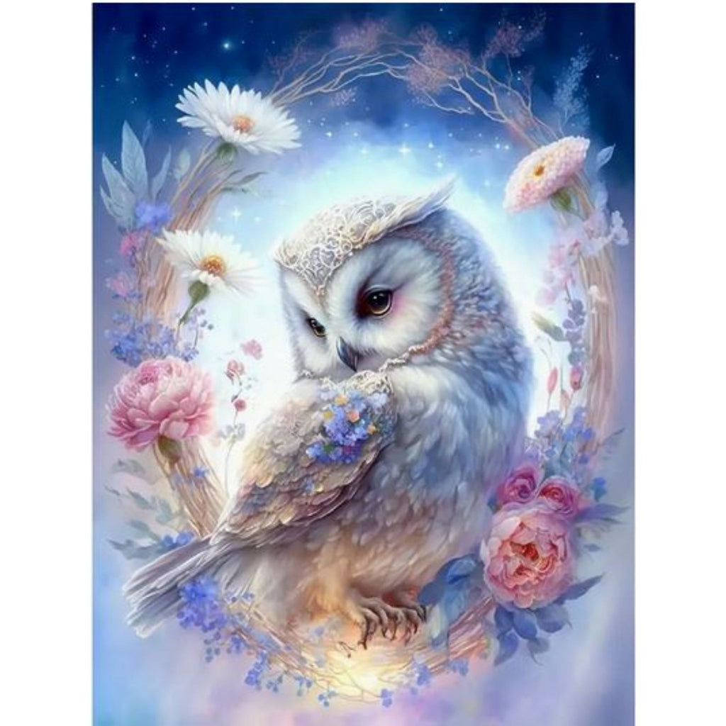 Kit Diamond Painting chouette céleste féerique 30 par 40cm. Diamants ronds