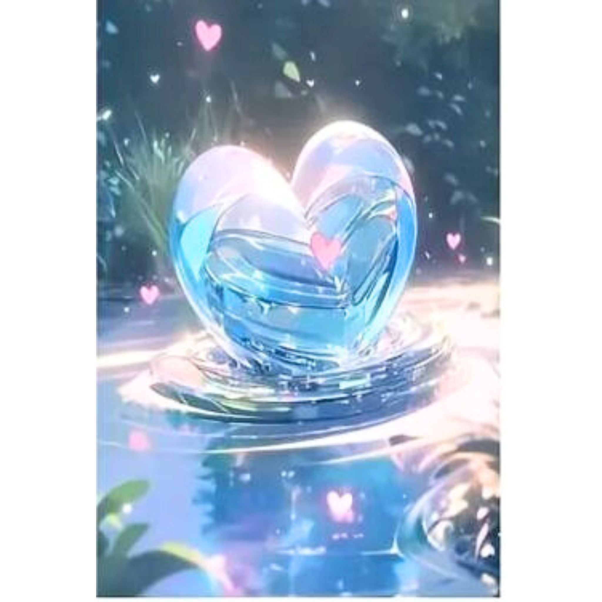 Kit Diamond Painting cœur de cristal bleu 30 par 40cm. Diamants ronds