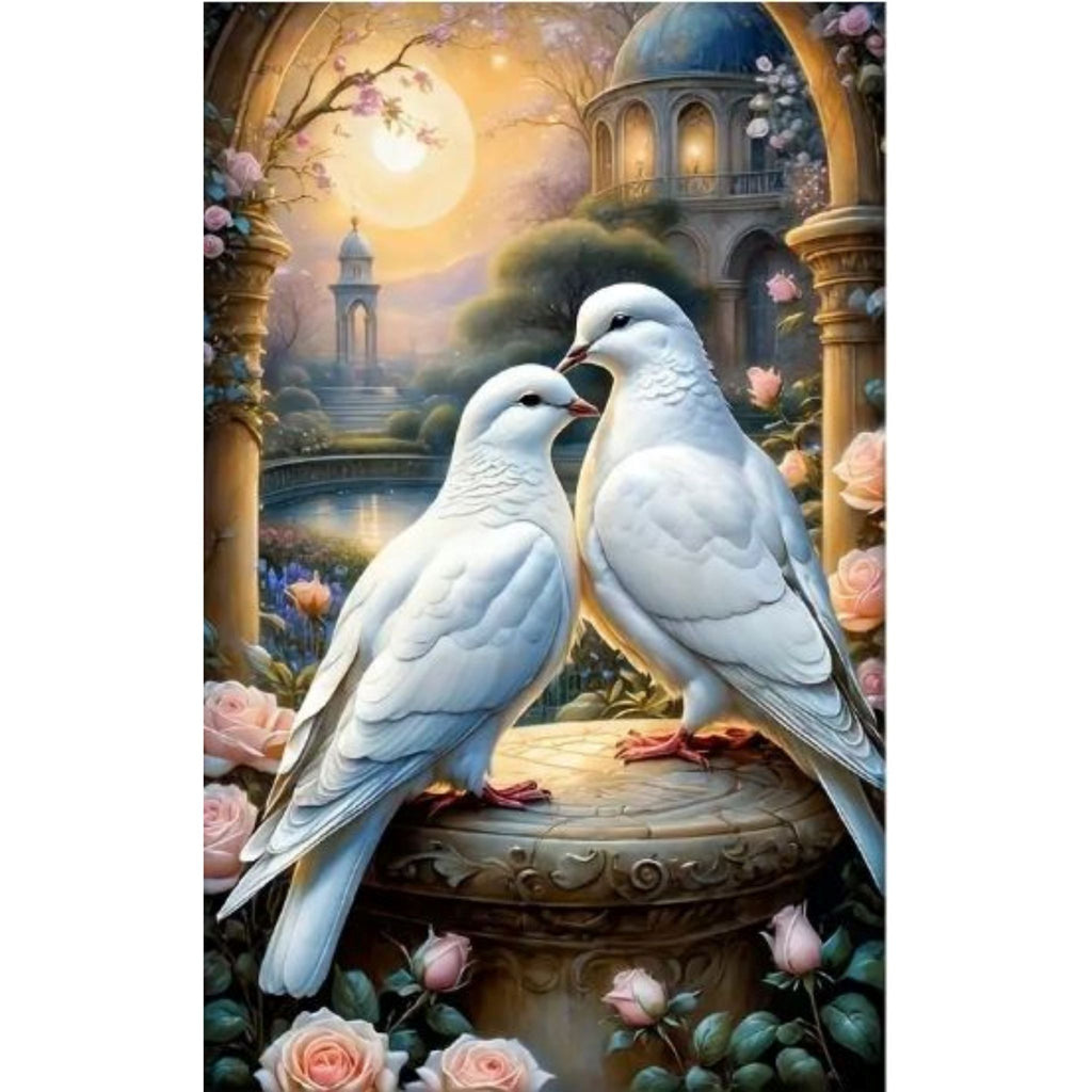 Kit diamond painting colombes jardin romantique 40 par 70cm. Diamants ronds