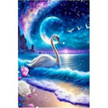 Kit Diamond Painting cygne cosmique clair de lune 30 par 40cm. Diamants ronds