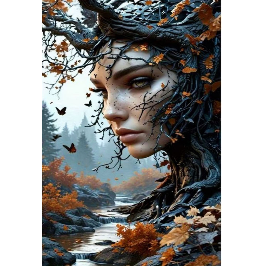 Kit complet diamond painting déesse nature automnale 40 par 70cm. Diamants ronds