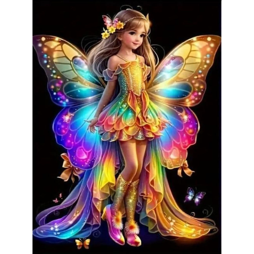 Kit complet diamond painting fée arc-en-ciel 30 par 40cm. Diamants ronds